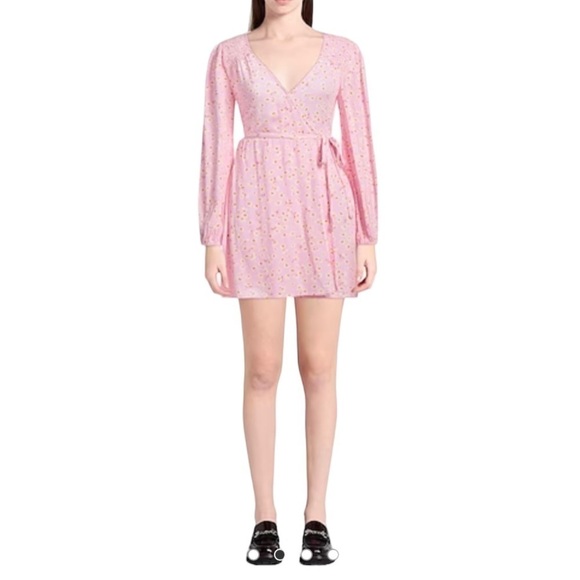 😍2/$20 NWT Billabong Sz XS Floral Pink Wrap Dress - Picture 1 of 13